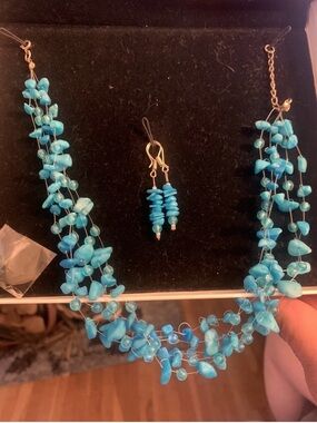 Turquoise Beaded Layered Necklace and Earrings Set